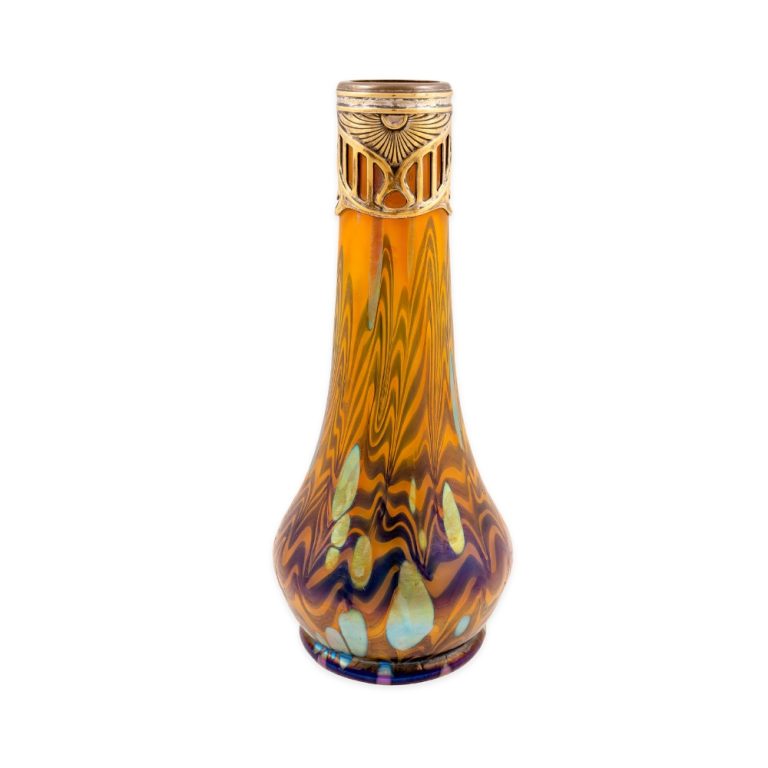 Vase mit Metallmontur Loetz Cytisus Neuroth Argentor-Werke Rust & Hetzel Wien um 1901